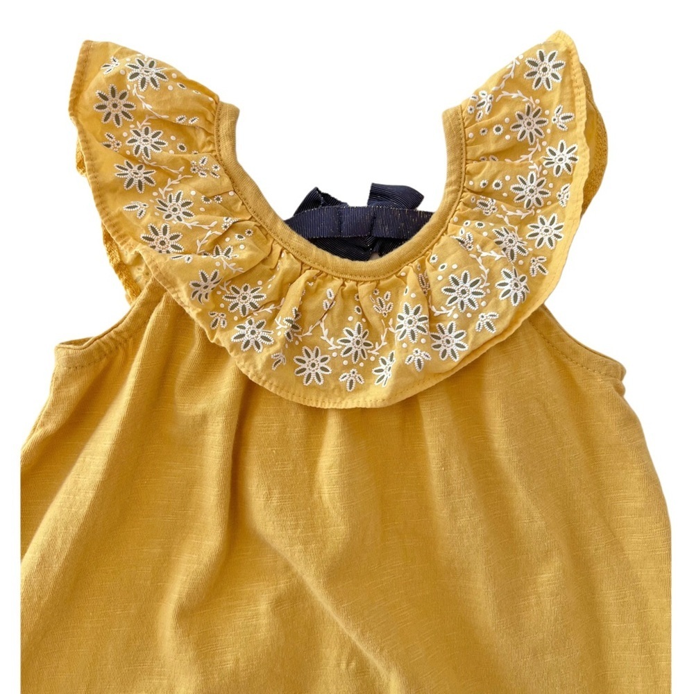 Savannah Kids Mustard Yellow Floral Ruffle Tank Top with Bow in Back | Girls 24M - Picture 5 of 7